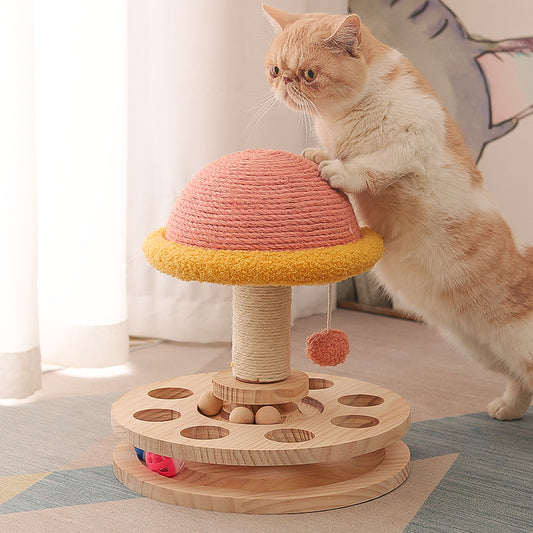 Solid Wood Turntable Sisal Grinding Claw Toy